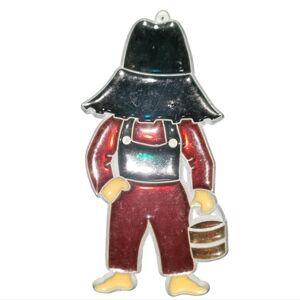 Vntg Handmade Stained Glass Huckleberry Finn Country Boy Suncatcher Ornament #2